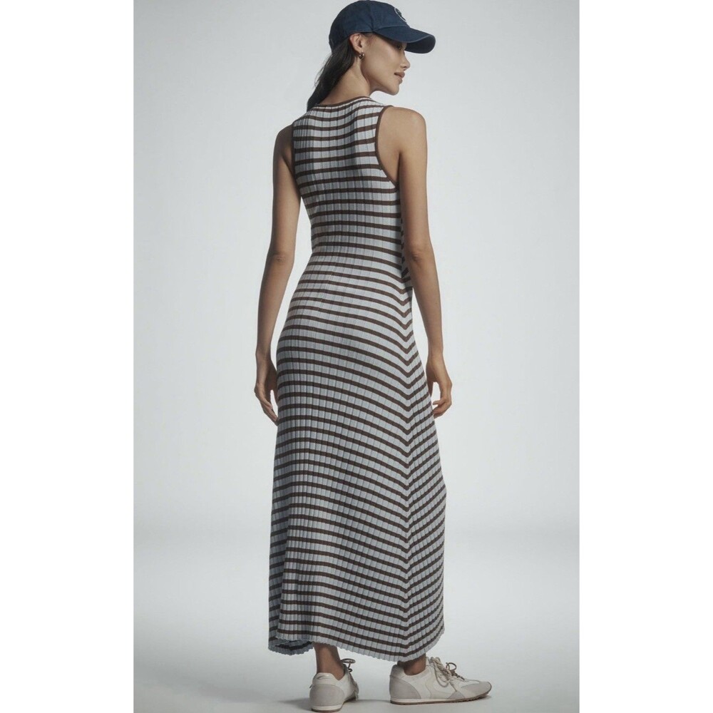 Anthropologie Sovere Maxi Dress Blue Solene Fitted Vacay Preppy Boho Medium NWT - Picture 4 of 12